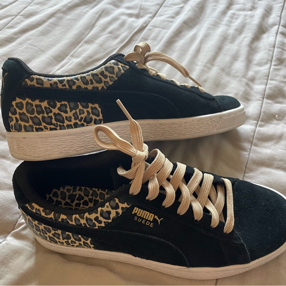 Puma Black and Tan Sneakers with Leopard Print
